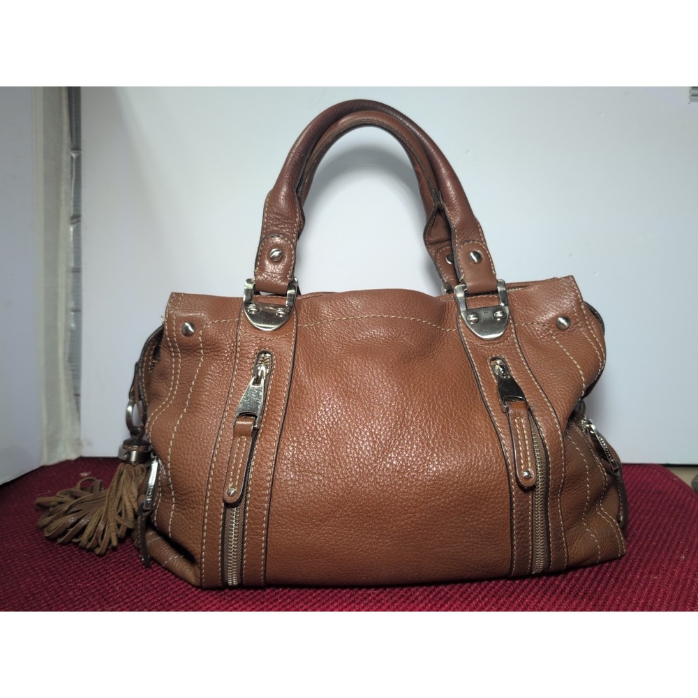 B Makowsky leather handbag brown Silver Accents Buttery Shoulder Bag Y2K 90s